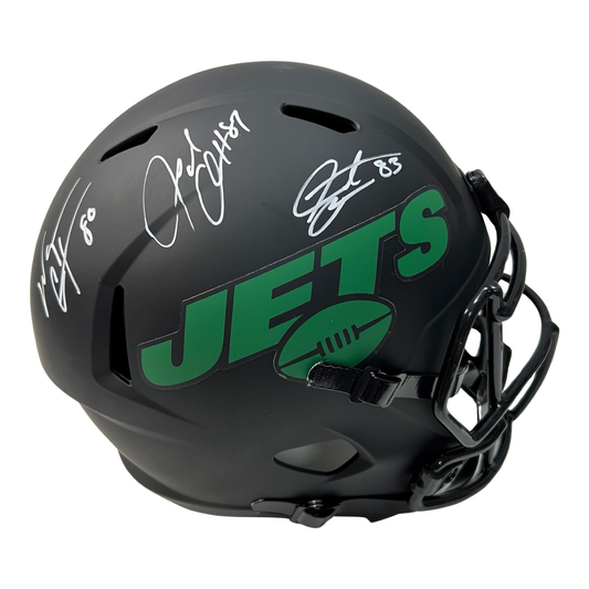Wayne Chrebet, Santana Moss & Laveranues Coles Autographed New York Jets Eclipse Replica Helmet Steiner CX