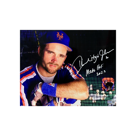 Howard Johnson Autographed New York Mets Batting Cage 8x10 “Mets HOF 2023” Inscription White Ink Steiner CX
