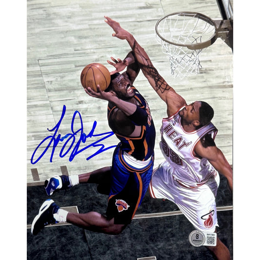 Larry Johnson Autographed New York Knicks Against Heat 8x10 Beckett