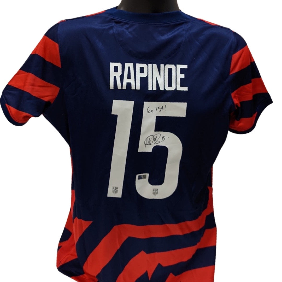Megan Rapinoe Autographed USA Soccer Nike Red/Blue Jersey Go USA! Inscription Steiner CX