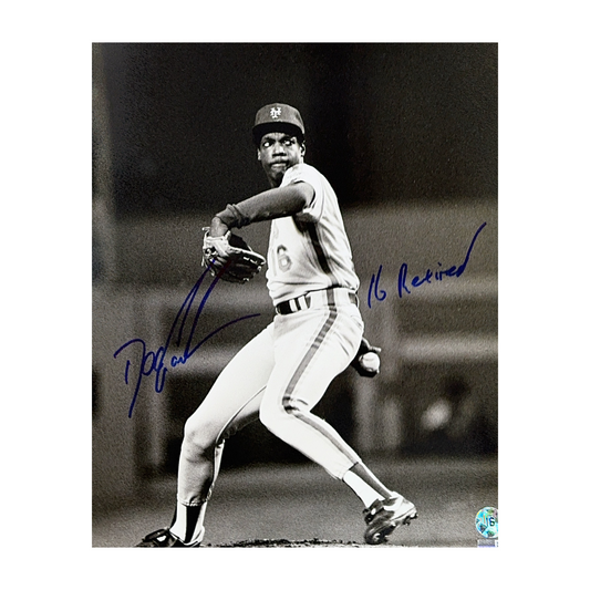 Doc Gooden Autographed New York Mets Vertical B&W Pitching 11x14 "16 Retired" Inscription Steiner CX