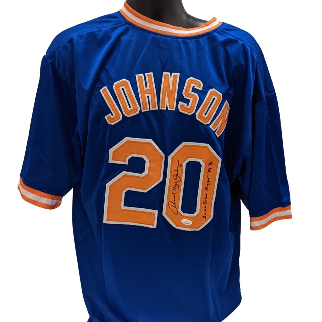 Howard Johnson Autographed New York Mets Blue Jersey 2x NL Silver Slugger 89, 91 Inscription JSA