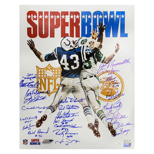 1969 New York Jets Autographed Super Bowl Reunion 16x20 24 Autographs Including Namath, Maynard, Boozer & More JSA