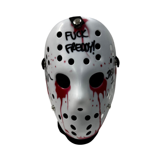 Ari Lehman Autographed Jason Voorhees Friday the 13th White Bloody Mask “Fuck Freddy!, Jason 1” Inscriptions Steiner CX
