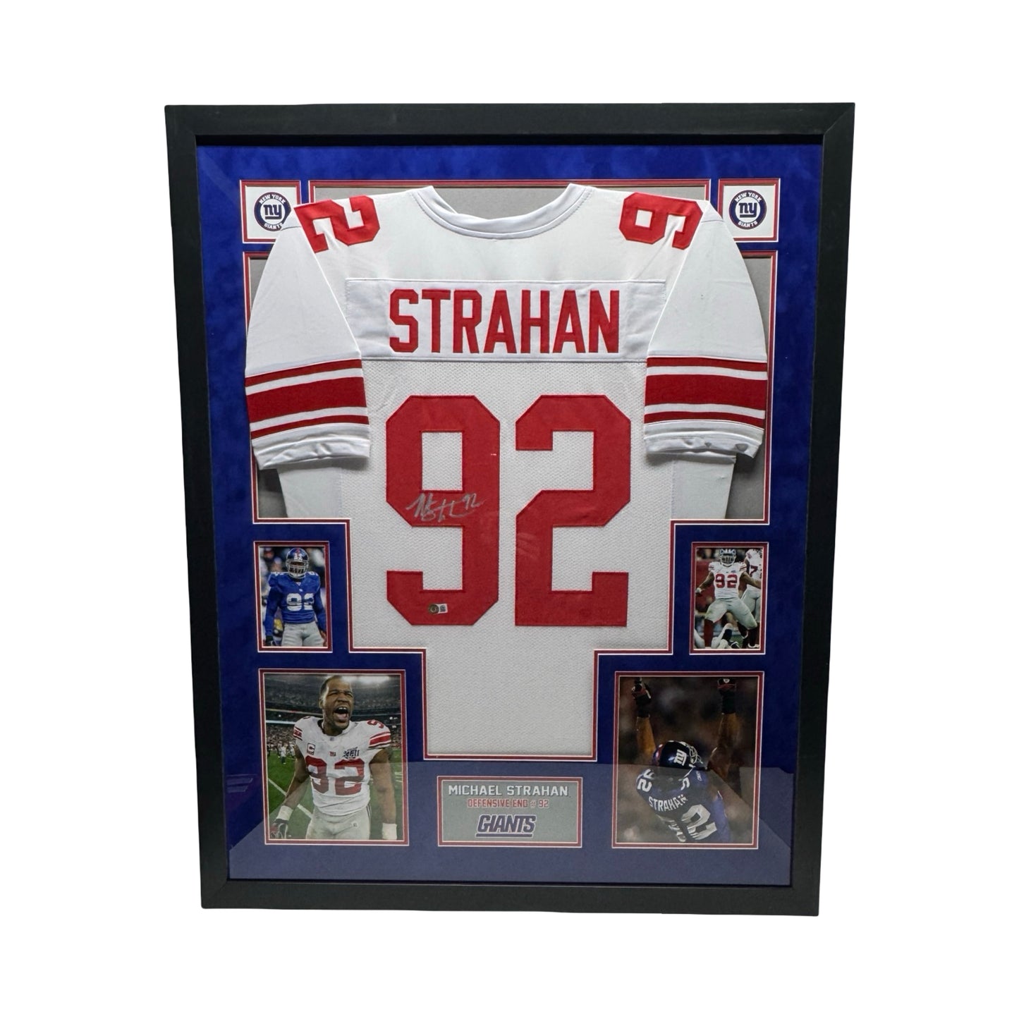 Michael Strahan Autographed New York Giants White Jersey Beckett - Framed