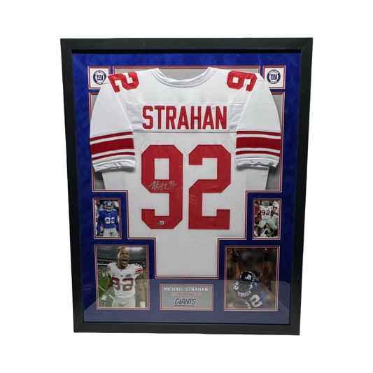 Michael Strahan Autographed New York Giants White Jersey Beckett - Framed