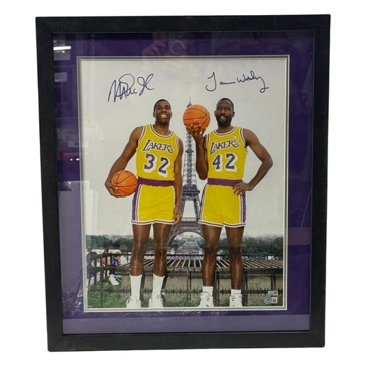Magic Johnson & James Worthy Autographed Los Angeles Lakers Paris 16x20 Beckett & Steiner CX - Framed