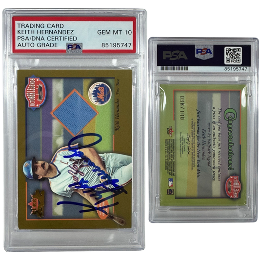 2002 Keith Hernandez Autographed Fleer Fall Classic October Legends Jersey Patch Relic /100 PSA Auto GEM MT 10