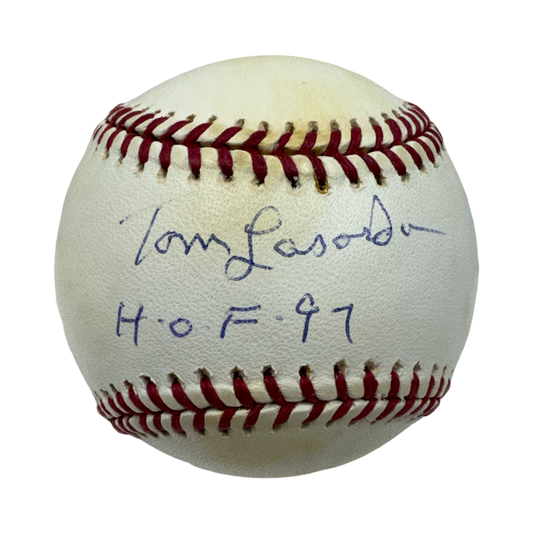 Tommy Lasorda Autographed Los Angeles Dodgers Official National League Baseball HOF 97 Inscription JSA