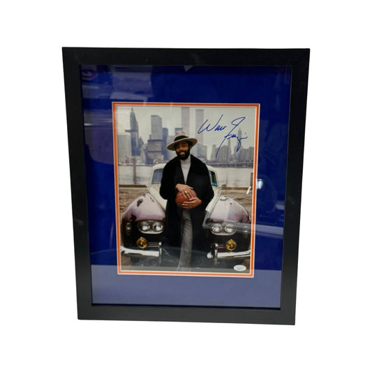Walt Frazier Autographed New York Knicks 11x14 Photo On Car JSA - Framed
