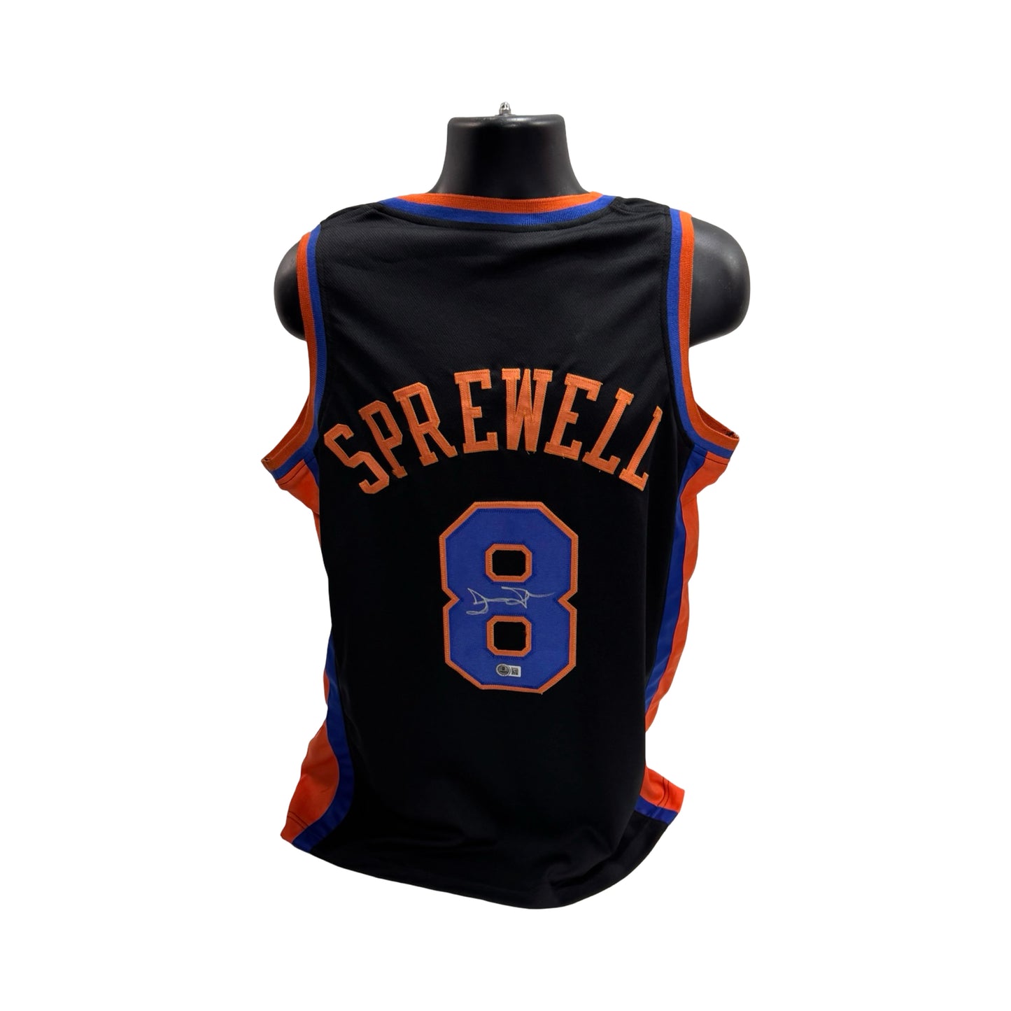 Latrell Sprewell Autographed New York Knicks Black Jersey Beckett BAS