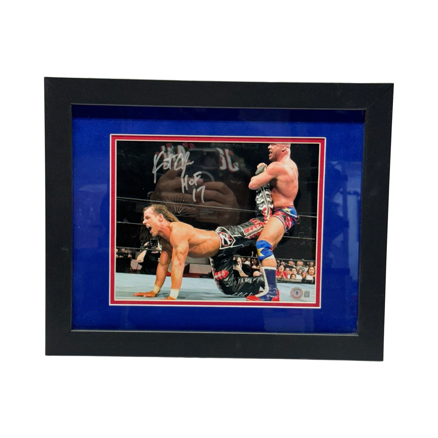 Kurt Angle Autographed Ankle Lock on Shawn Michaels Horizontal 8x10 Beckett