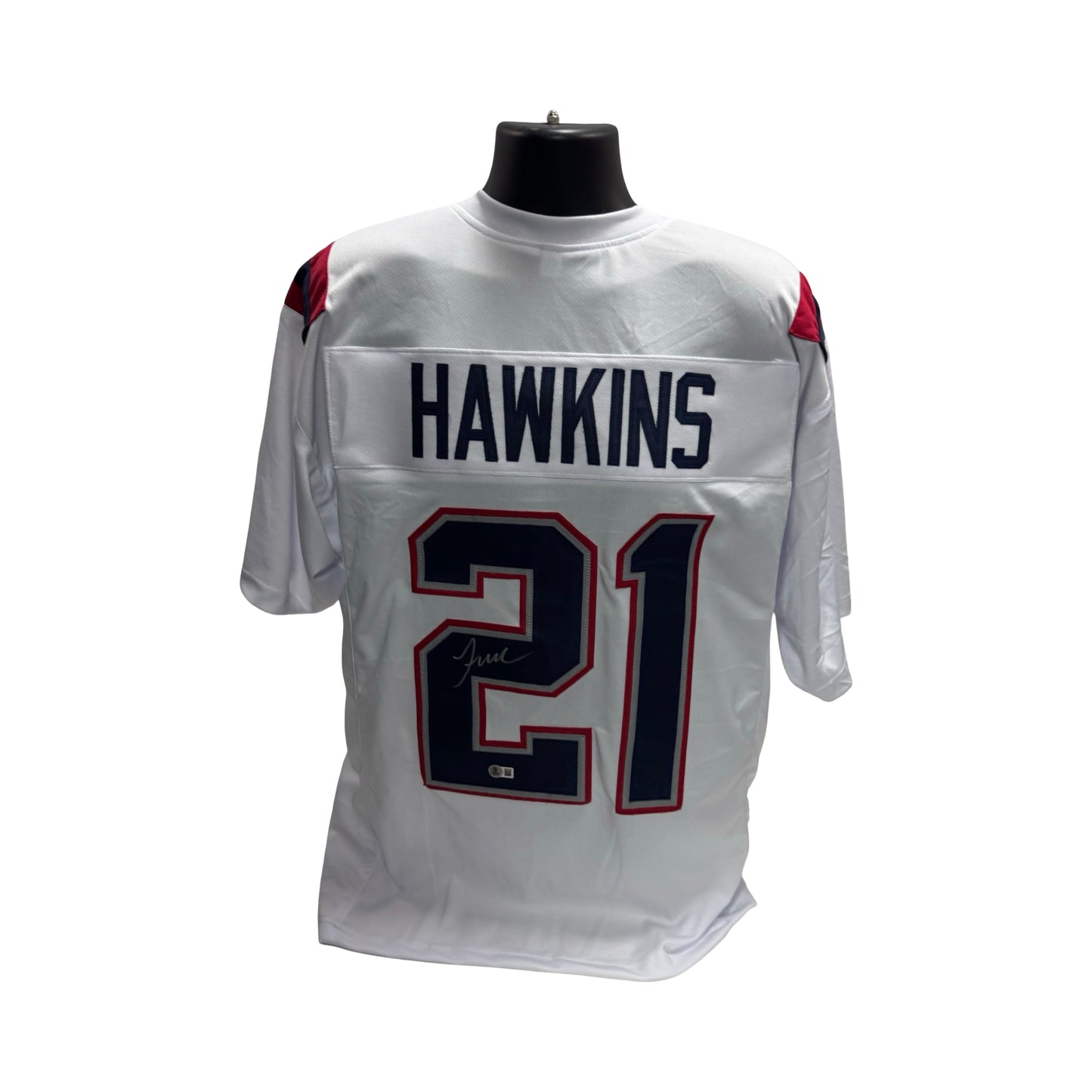 Jaylinn Hawkins Autographed New England Patriots White Jersey Beckett BAS