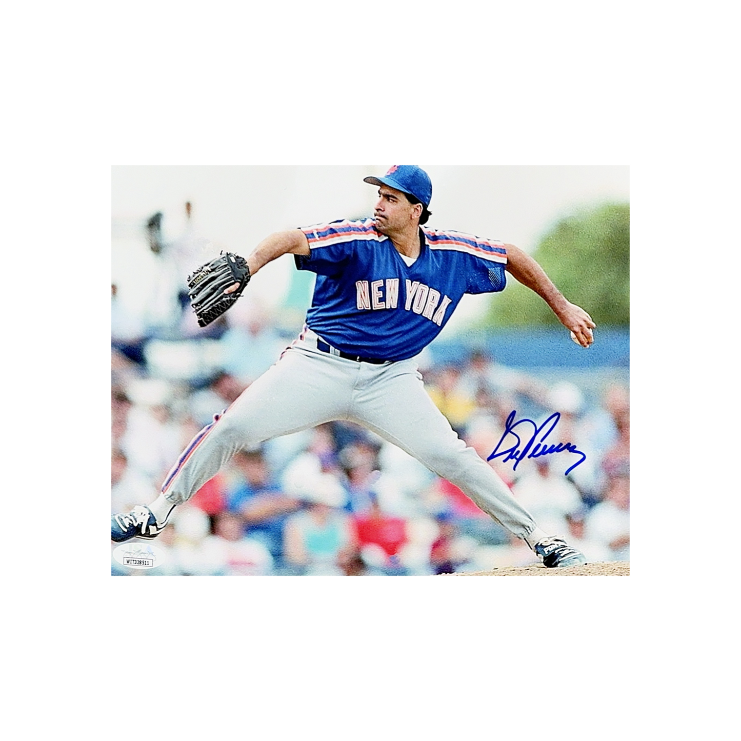 Sid Fernandez Autographed New York Mets Pitching Blue Jersey 8x10 JSA