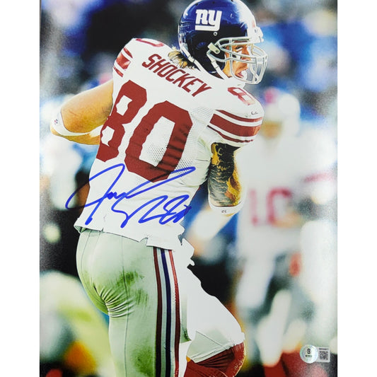 Jeremy Shockey New York Giants White Jersey Autographed 16x20 Photo Beckett BAS