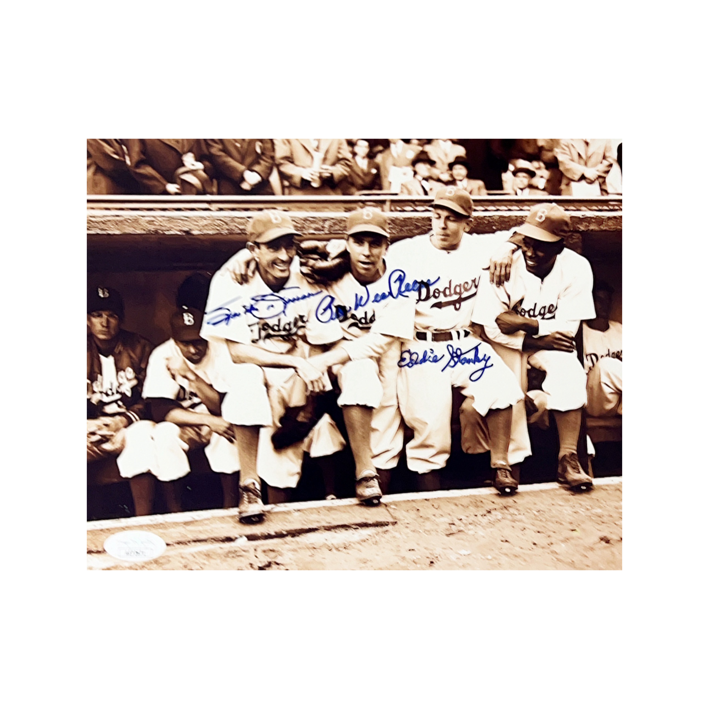 PeeWee Reece, Eddie Stanky & Spider Jorgensen Autographed Brooklyn Dodgers 8x10 JSA