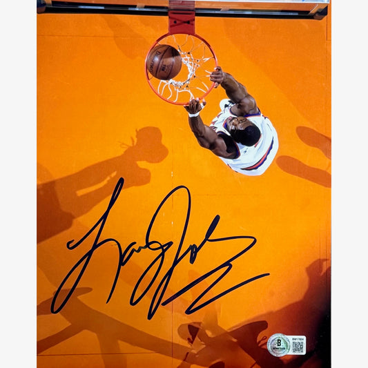 Larry Johnson Autographed New York Knicks Dunk Orange 8x10 Beckett