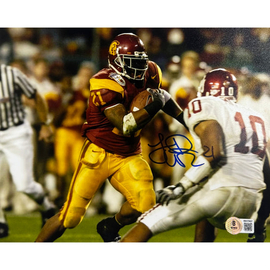 LenDale White USC Trojans Red Jersey Against White Jersey Autograph 8x10 Photo Beckett BAS