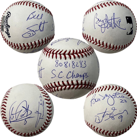 Billy Smith, Bryan Trottier, Denis Potvin, Bob Nystrom, Butch Goring & John Tonelli Autographed New York Islanders OMLB 80, 81, 82, 83 SC Champs Inscription Steiner CX