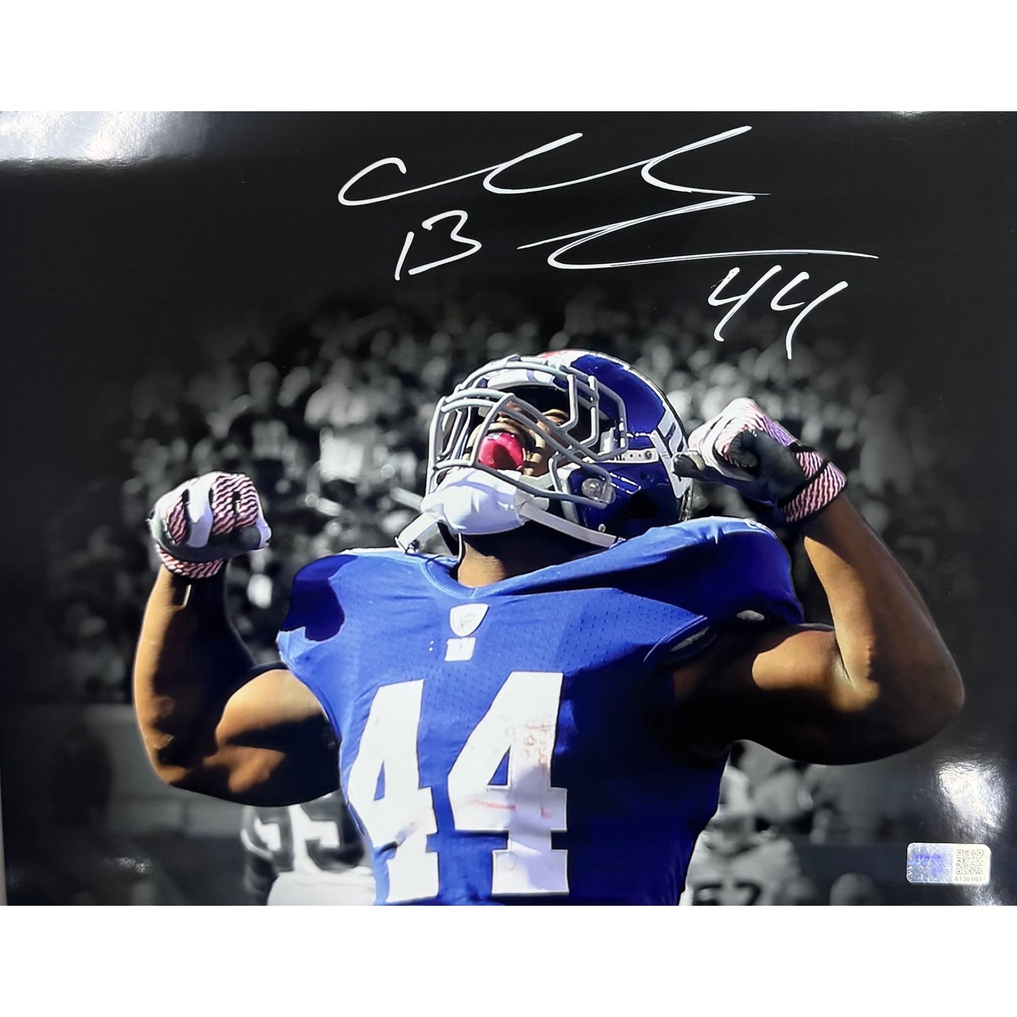 Ahmad Bradshaw Autographed New York Giants Flex Edit Horizontal White Ink 8x10 Steiner Cx