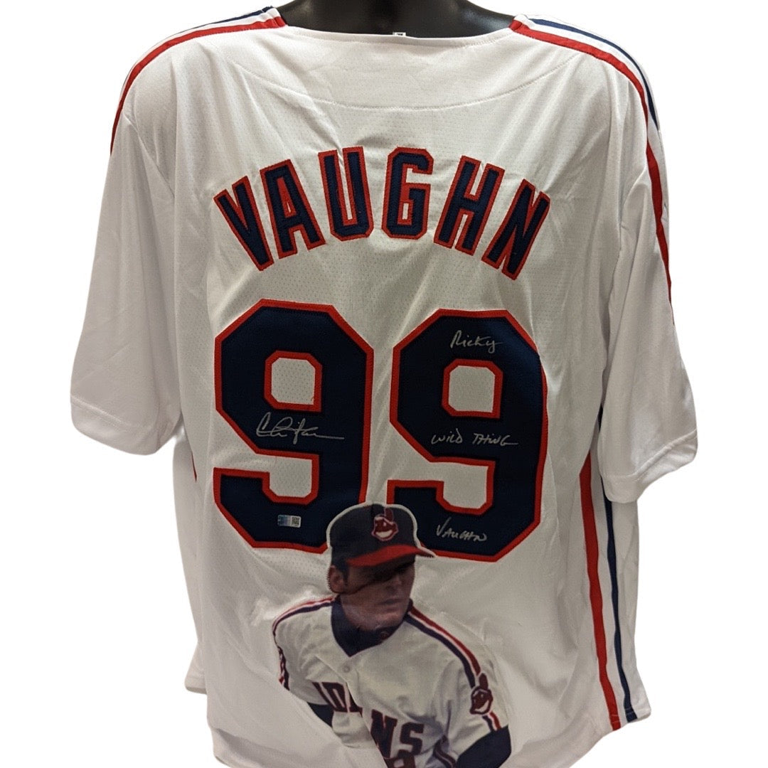 Charlie Sheen Autographed Major League Ricky Vaughn White Cleveland Indians Art Jersey Ricky Wild Thing Vaughn Inscriptions Steiner CX