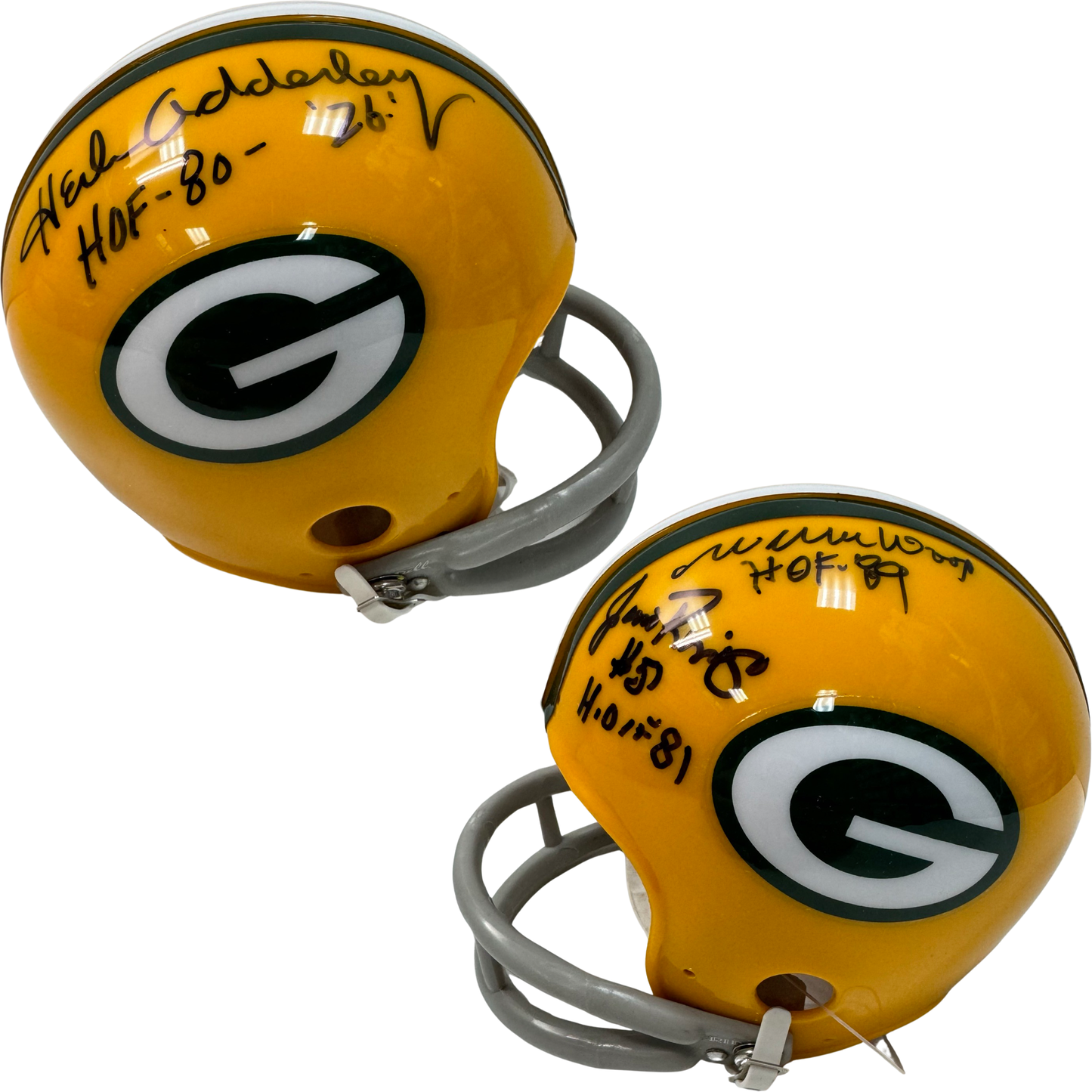 Herb Adderley, Jim Ringo & Willie Wood Autographed Green Bay Packers Mini Helmet HOF 80, HOF 81, HOF 89 Inscriptions JSA