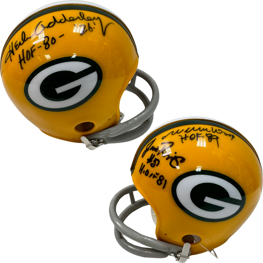 Herb Adderley, Jim Ringo & Willie Wood Autographed Green Bay Packers Mini Helmet HOF 80, HOF 81, HOF 89 Inscriptions JSA