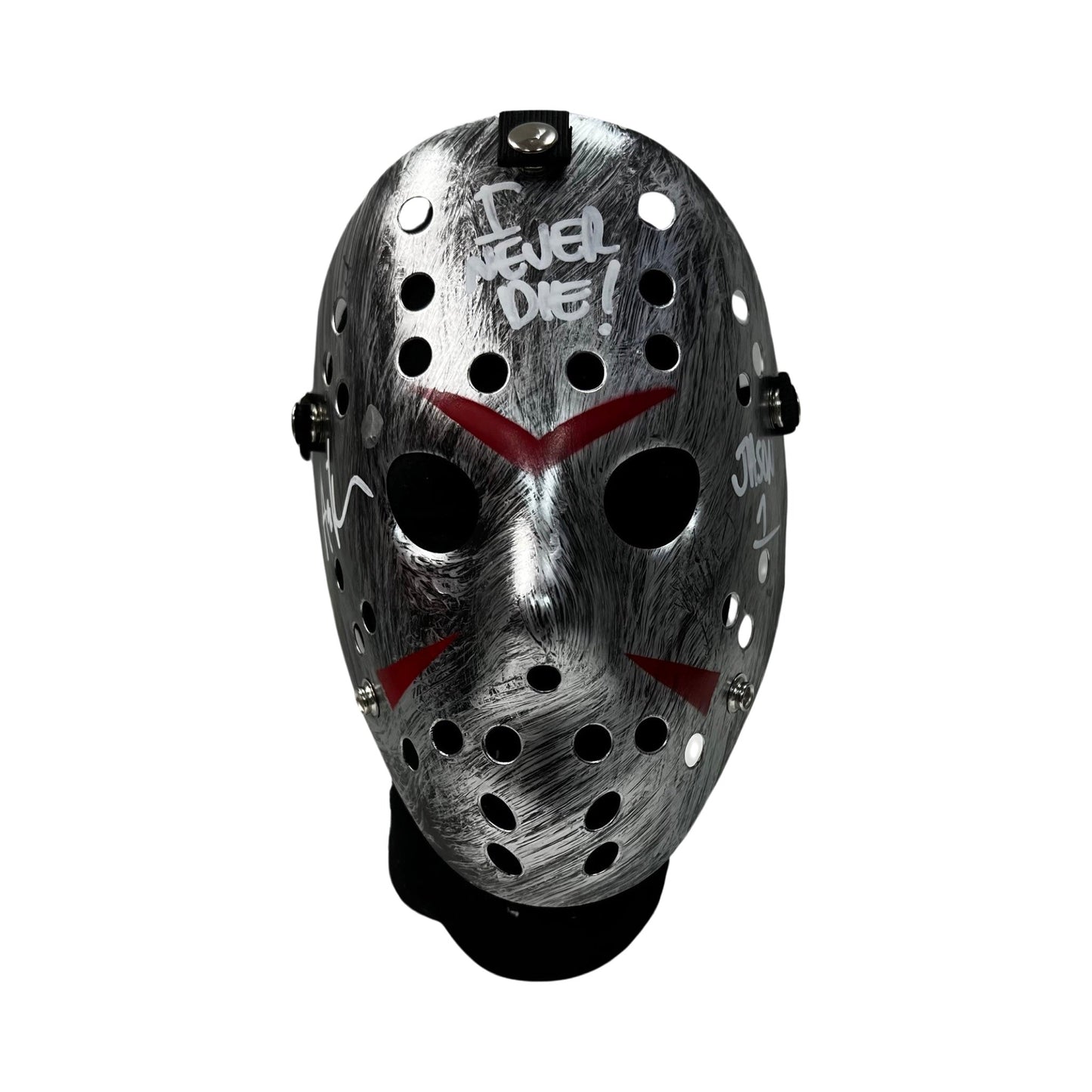 Ari Lehman Autographed Jason Voorhees Friday the 13th Silver Mask I Never Die!, Jason 1 Inscriptions White Ink Steiner CX