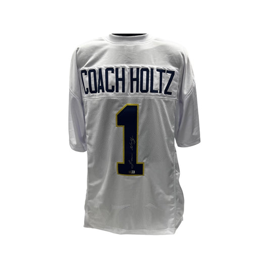 Lou Holtz Notre Dame Autographed White  "Coach Holtz #1" Jersey Beckett