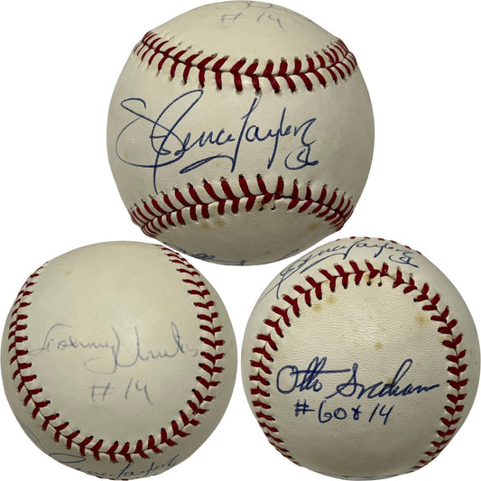 Lawrence Taylor, Johnny Unitas & Otto Graham Autographed OMLB JSA LOA