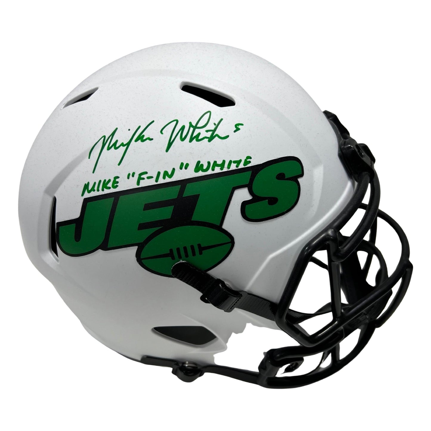 Mike White Autographed New York Jets Lunar Eclipse Replica Helmet Mike F’N White Inscription Steiner CX
