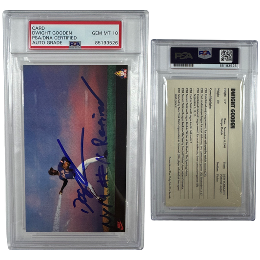 Dwight "Doc" Gooden Autographed Nike Header Dr. K Postcard "NYM #16 Retired" Inscription PSA Auto GEM MT 10