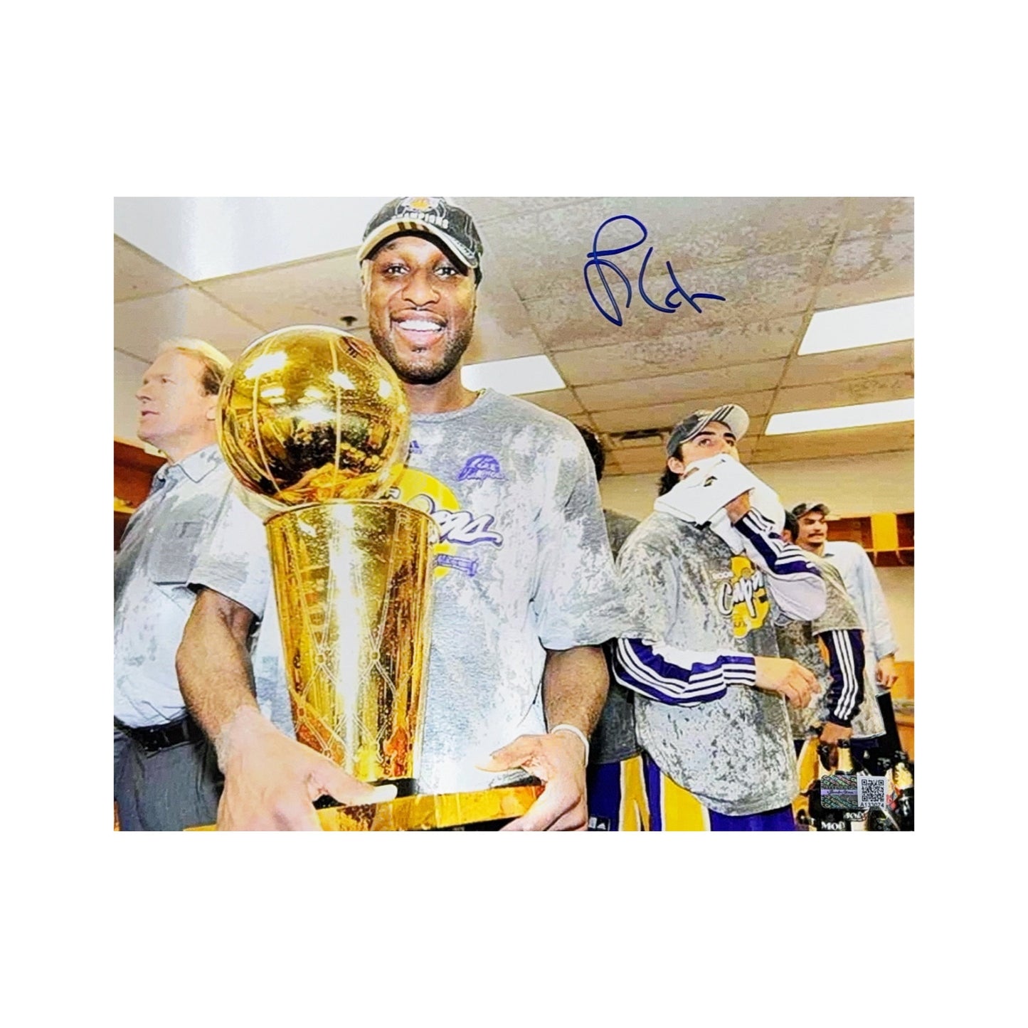 Lamar Odom Autographed Los Angeles Lakers Larry O’Brien Trophy 8x10 Steiner CX