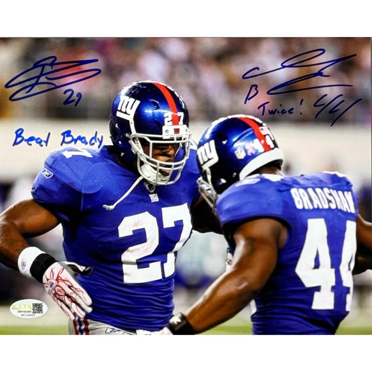 Ahmad Bradshaw & Brandon Jacobs Autographed Beat Brady Five 8x10 JSA