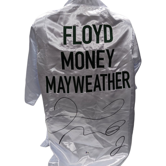 Floyd Mayweather Autographed Money Mayweather White/Green Boxing Robe Beckett