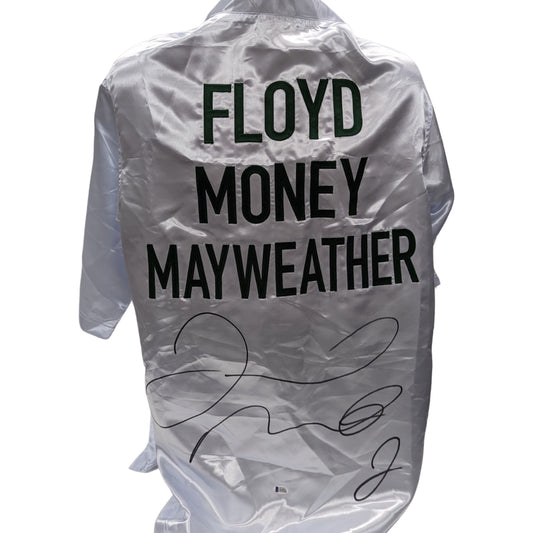 Floyd Mayweather Autographed “Money” Mayweather White/Green Boxing Robe Beckett