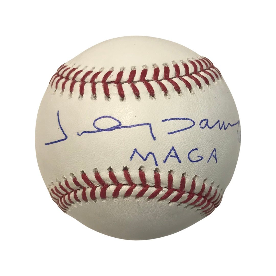 Johnny Damon Autographed OMLB “MAGA” Inscription Steiner CX