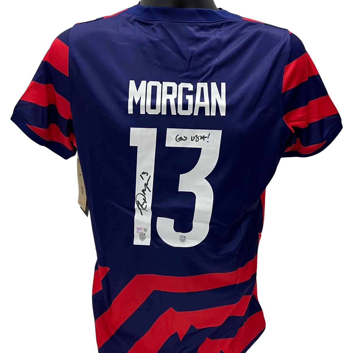 Alex Morgan Autographed USA Soccer Nike Navy/Red Jersey Go USA Inscription Steiner CX