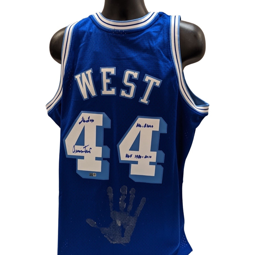 Jerry West Autographed Los Angeles Lakers 1960-61 Blue Mitchell & Ness Swingman Jersey The Logo, Mr Clutch, HOF 1980-2010 Inscriptions w/ Handprint Steiner CX