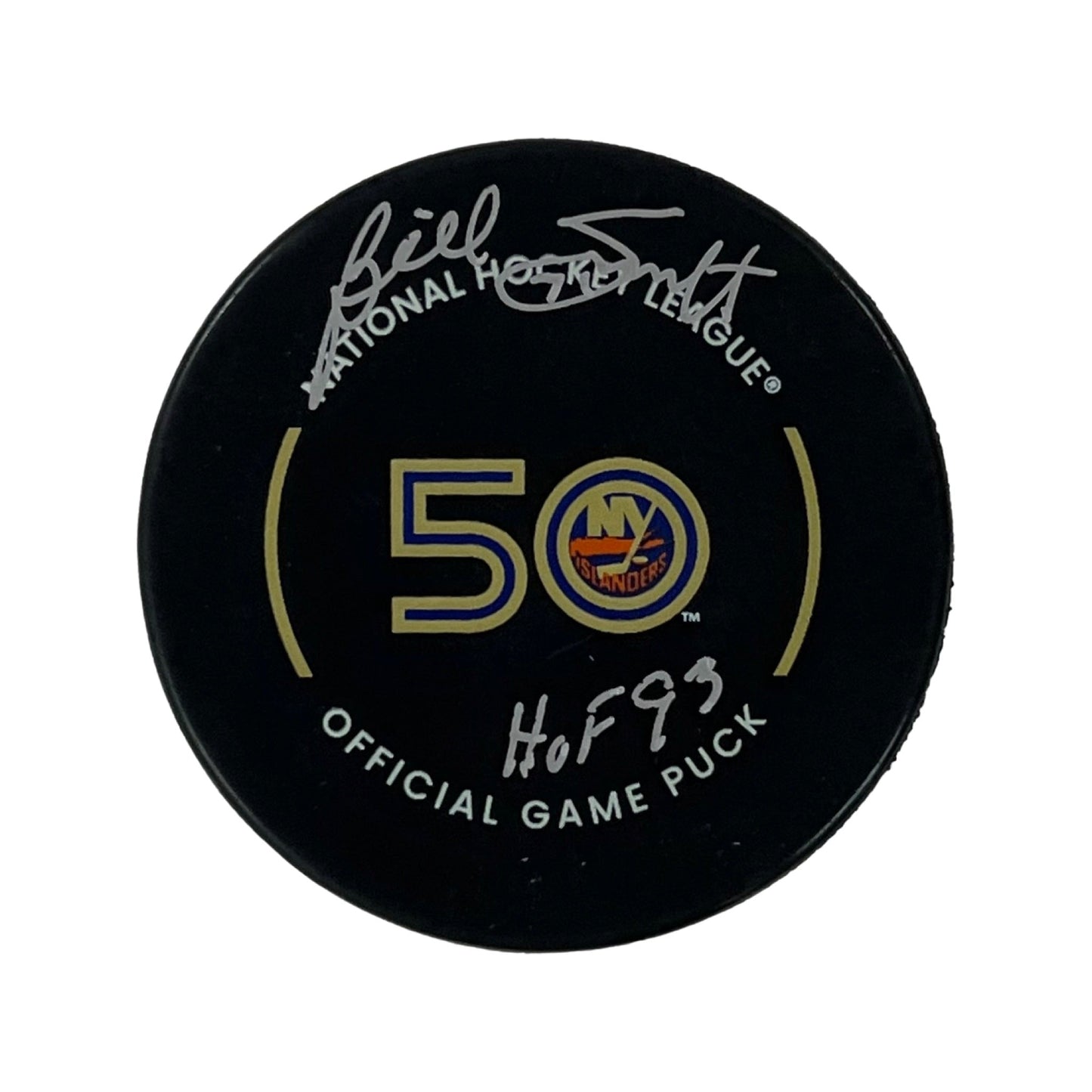 Billy Smith Autographed New York Islanders Official Game Puck HOF 93 Inscription Steiner CX