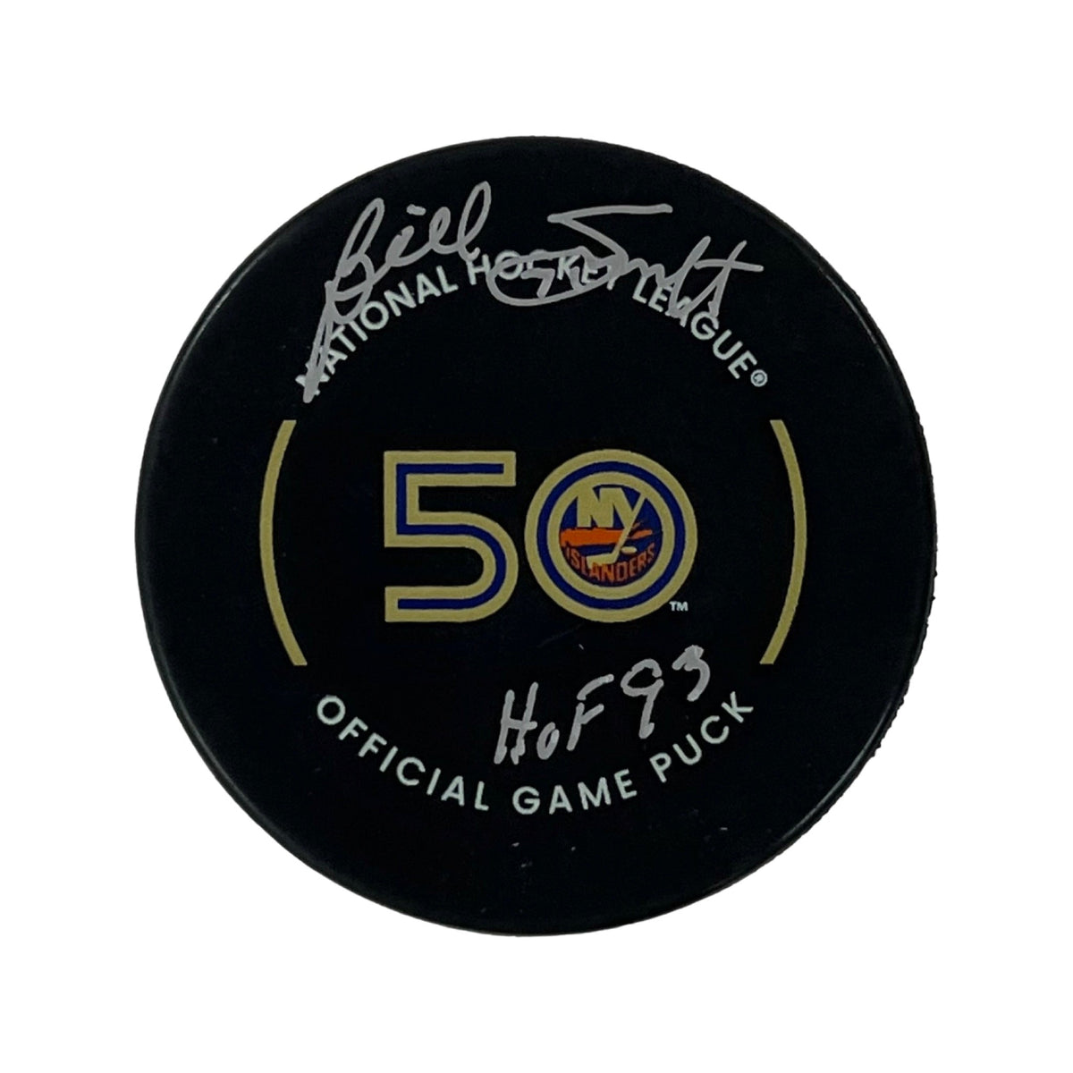 Billy Smith Autographed New York Islanders Official Game Puck HOF 93 Inscription Steiner CX
