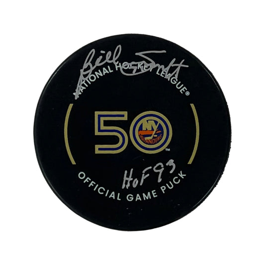 Billy Smith Autographed New York Islanders Official Game Puck HOF 93 Inscription Steiner CX