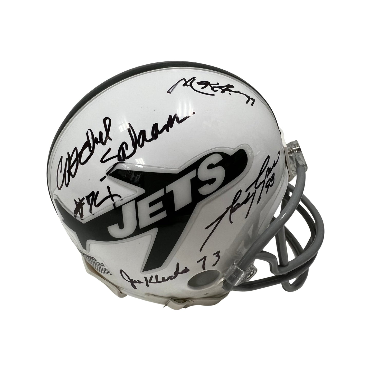 Mark Gastineau, Joe Klecko, Marty Lyons & Abdul Salaam Autographed New York Jets Sack Exchange Vintage Plane Logo Mini Helmet JSA
