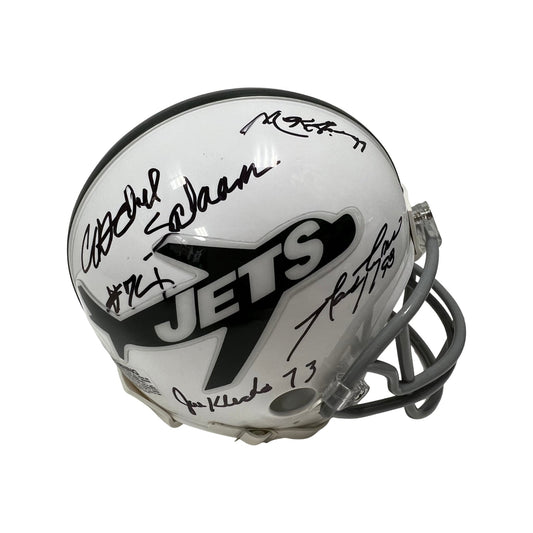 Mark Gastineau, Joe Klecko, Marty Lyons & Abdul Salaam Autographed New York Jets Sack Exchange Vintage Plane Logo Mini Helmet JSA