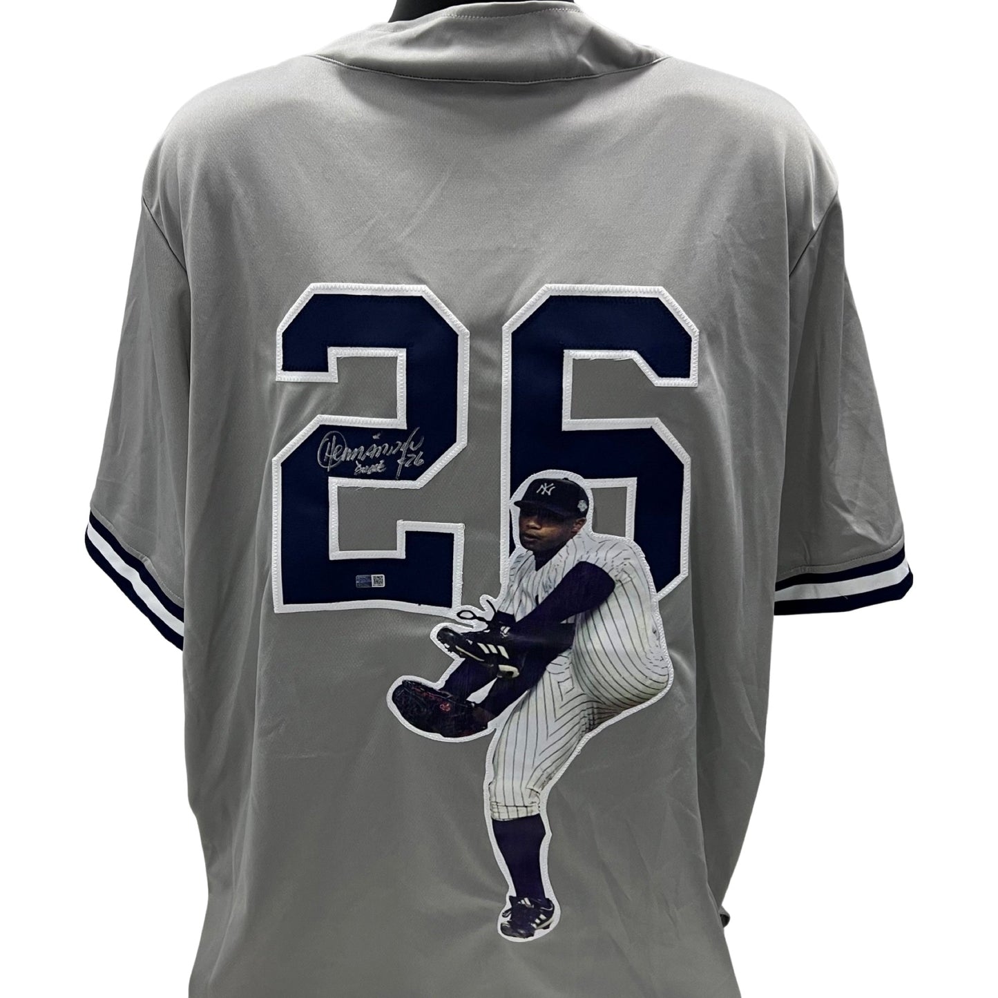 Orlando El Duque Hernandez Autographed New York Yankees Grey Art Jersey Steiner CX