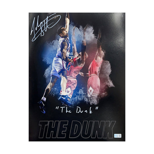 John Starks Autographed New York Knicks Black “The Dunk” Edit 11x14 “The Dunk” Inscription Steiner CX