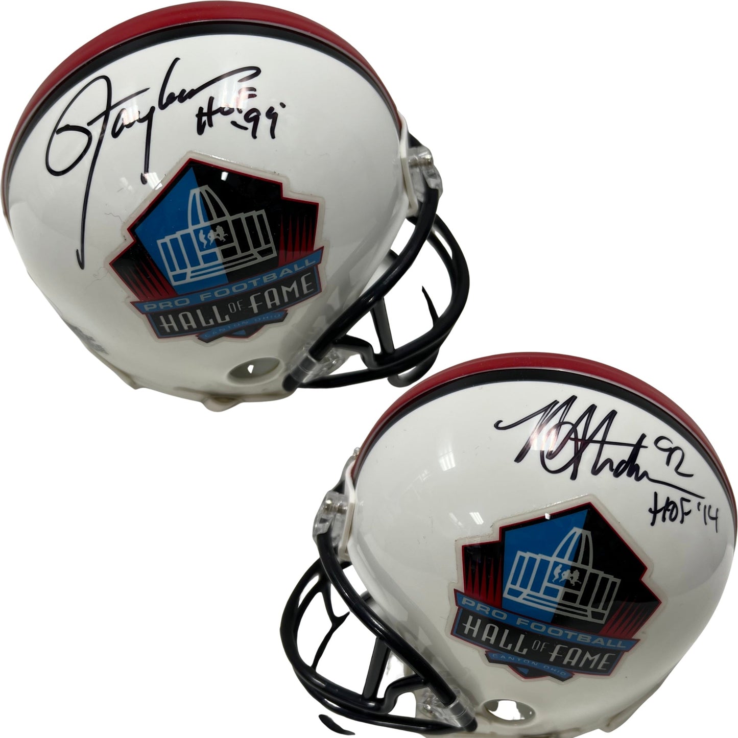 Michael Strahan & Lawrence Taylor Autographed NFL Hall of Fame Mini Helmet HOF 99, HOF 14 Inscriptions JSA