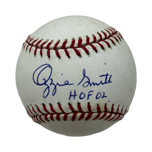 Ozzie Smith Autographed Official National League Baseball HOF 02 Inscription JSA
