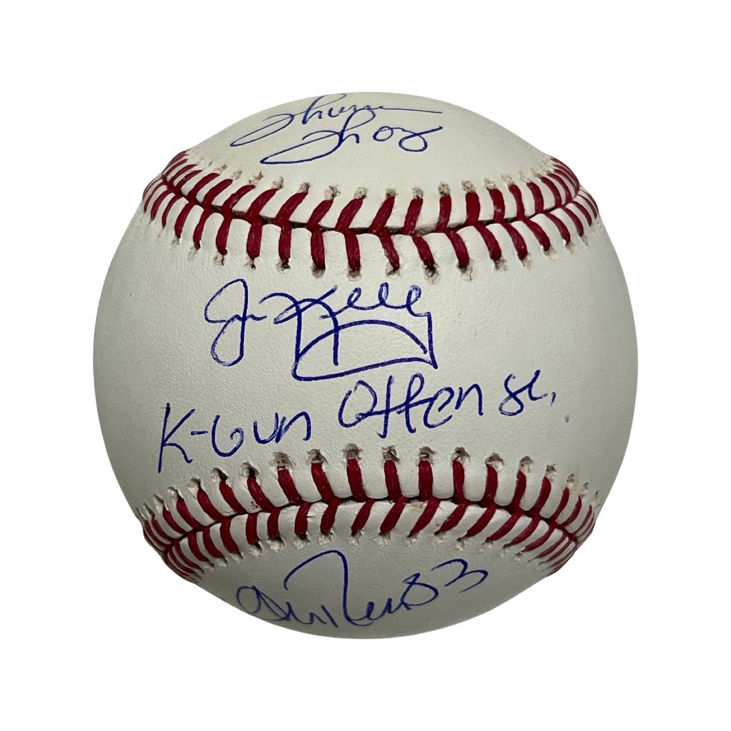 Jim Kelly, Thurman Thomas & Andre Reed Autographed Buffalo Bills OMLB K-Gun Offense Inscription JSA