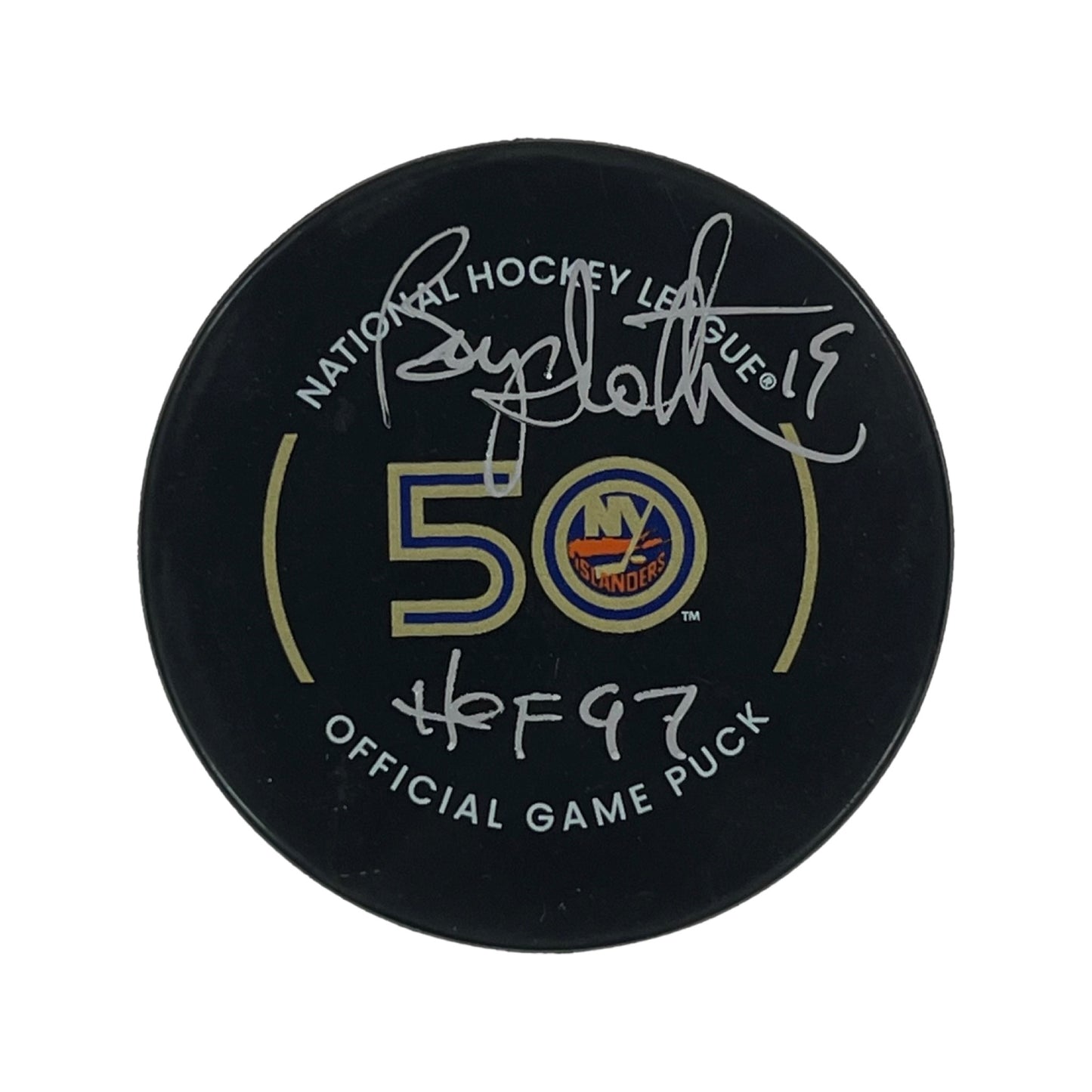 Bryan Trottier Autographed New York Islanders Official Game Puck “HOF 97” Inscription Steiner CX